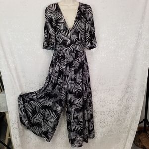 She & Sky black with white fern wide leg jump suit. M